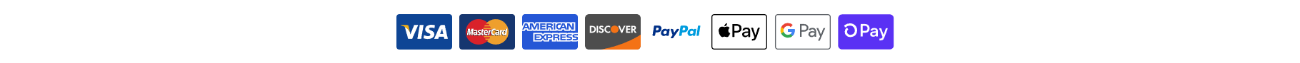 Métodos de Pago Aceptados: Visa, Mastercard, Amex, Discover, PayPal, Apple Pay, Google Pay, OPay